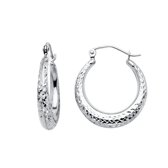 14K White Gold 4mm Diamond cut Hoop Earrings